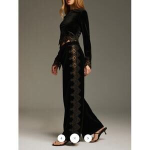 Commense Side Lace Panel Velvet Straight-Leg Pants Sz L